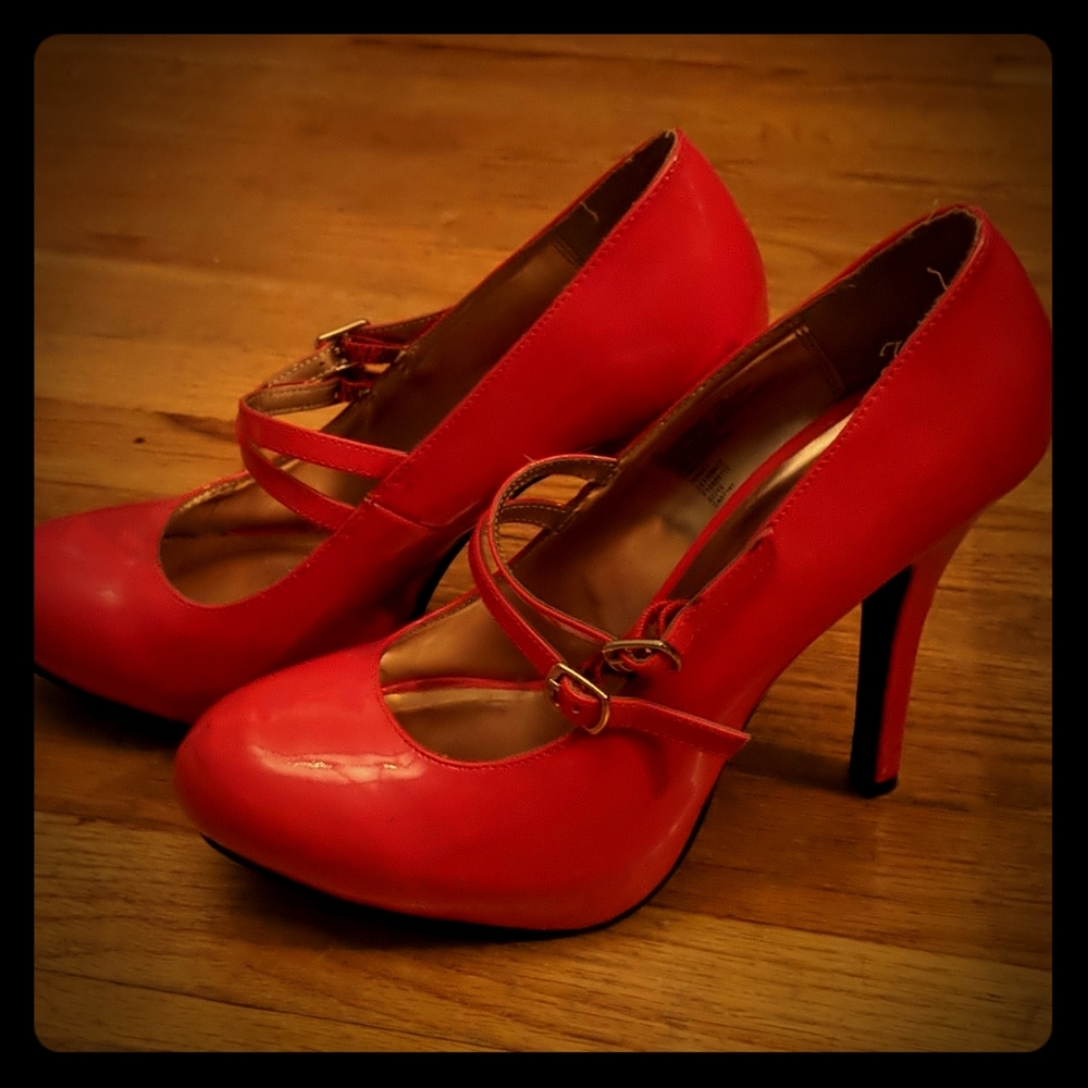 Red platform heels